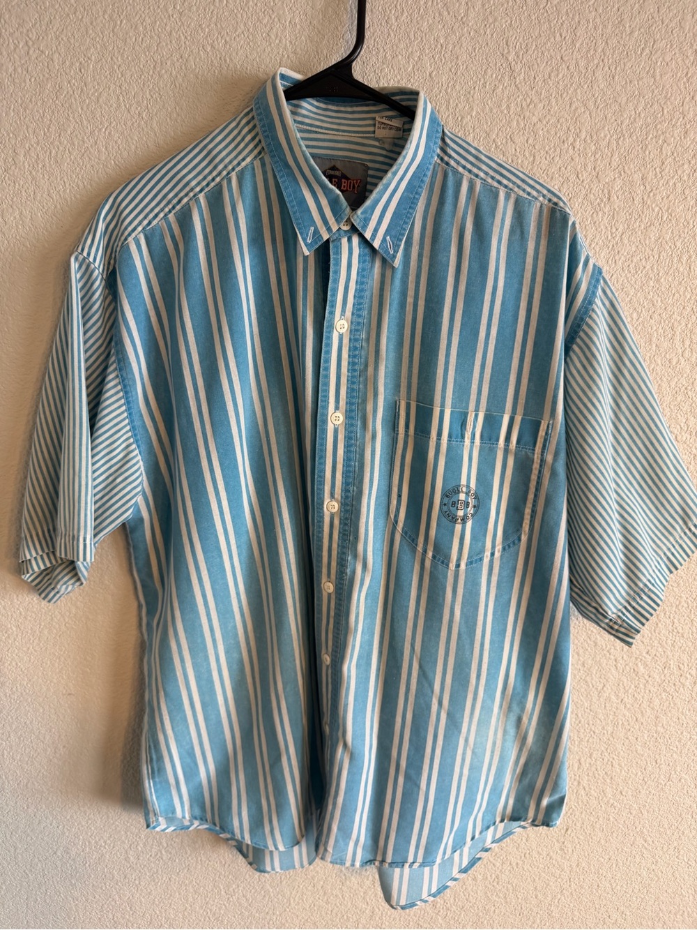 Bugle Boy Blue and White Striped Short-Sleeve Button-Down Shirt